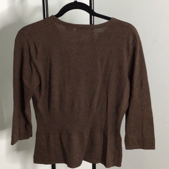 Chocolate Brown 3/4 length sleeve button down V neck sweater - Picture 2 of 4